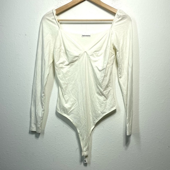 Reformation Heather Ivory Bodysuit Sweetheart Neck Large P430 - Picture 2 of 9